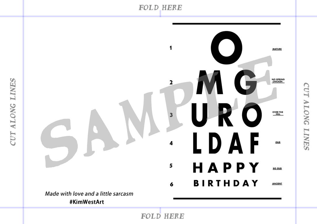 Instant Download Funny Eye Test Birthday Card KimWestARt