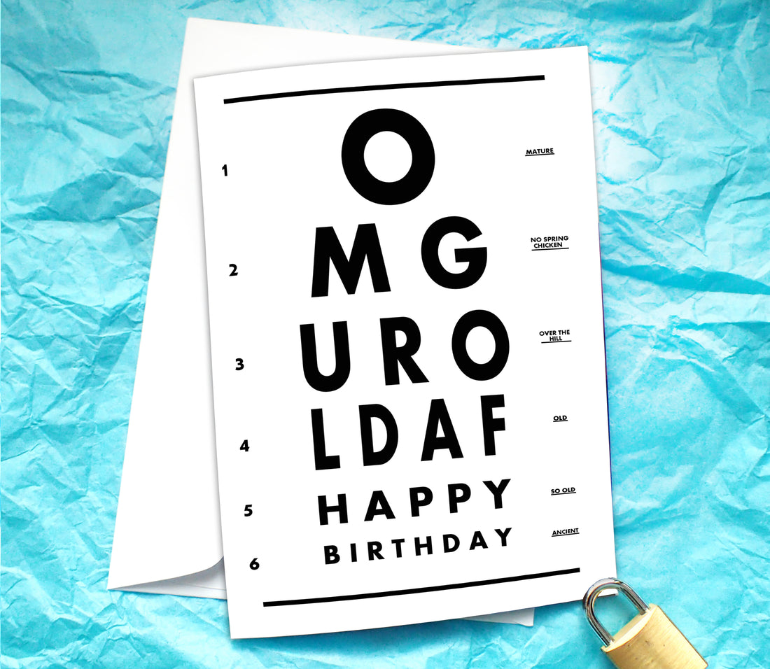Eye Test Old AF Funny Birthday Card KimWestARt