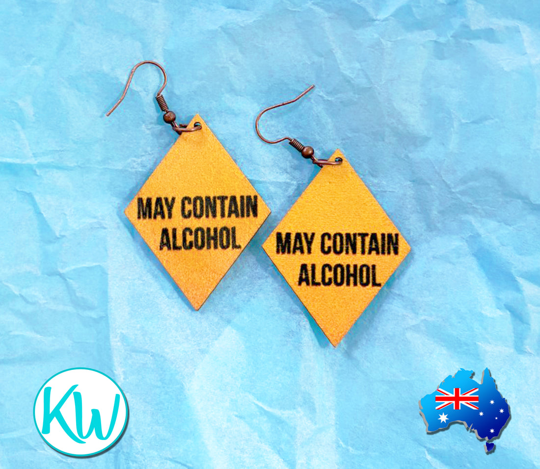 Funny Novelty Earrings May Contain Alcohol by KimWestART