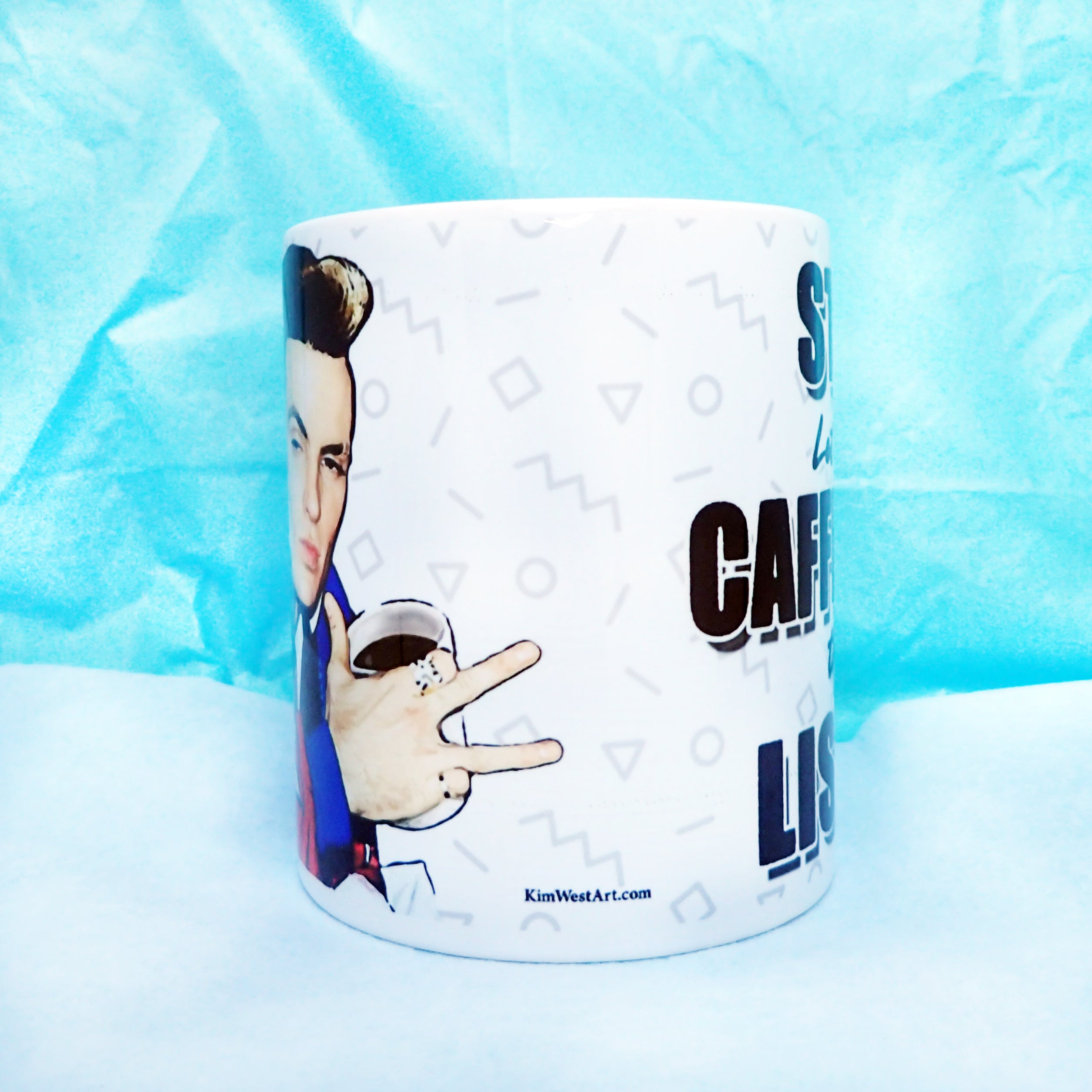 Stop Caffeinate Listen Funny Mug KimWestART