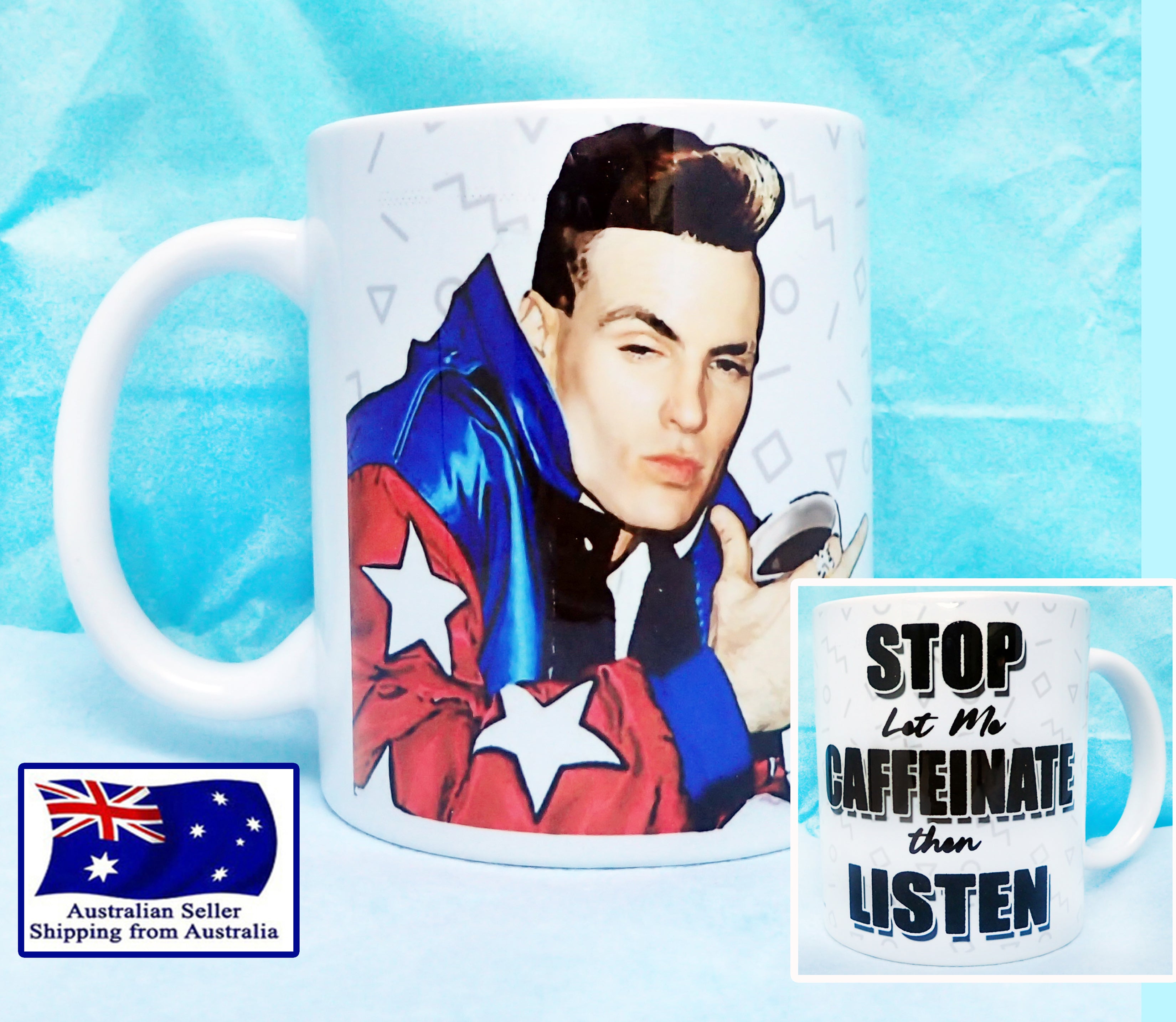 Stop Caffeinate Listen Funny Mug KimWestART