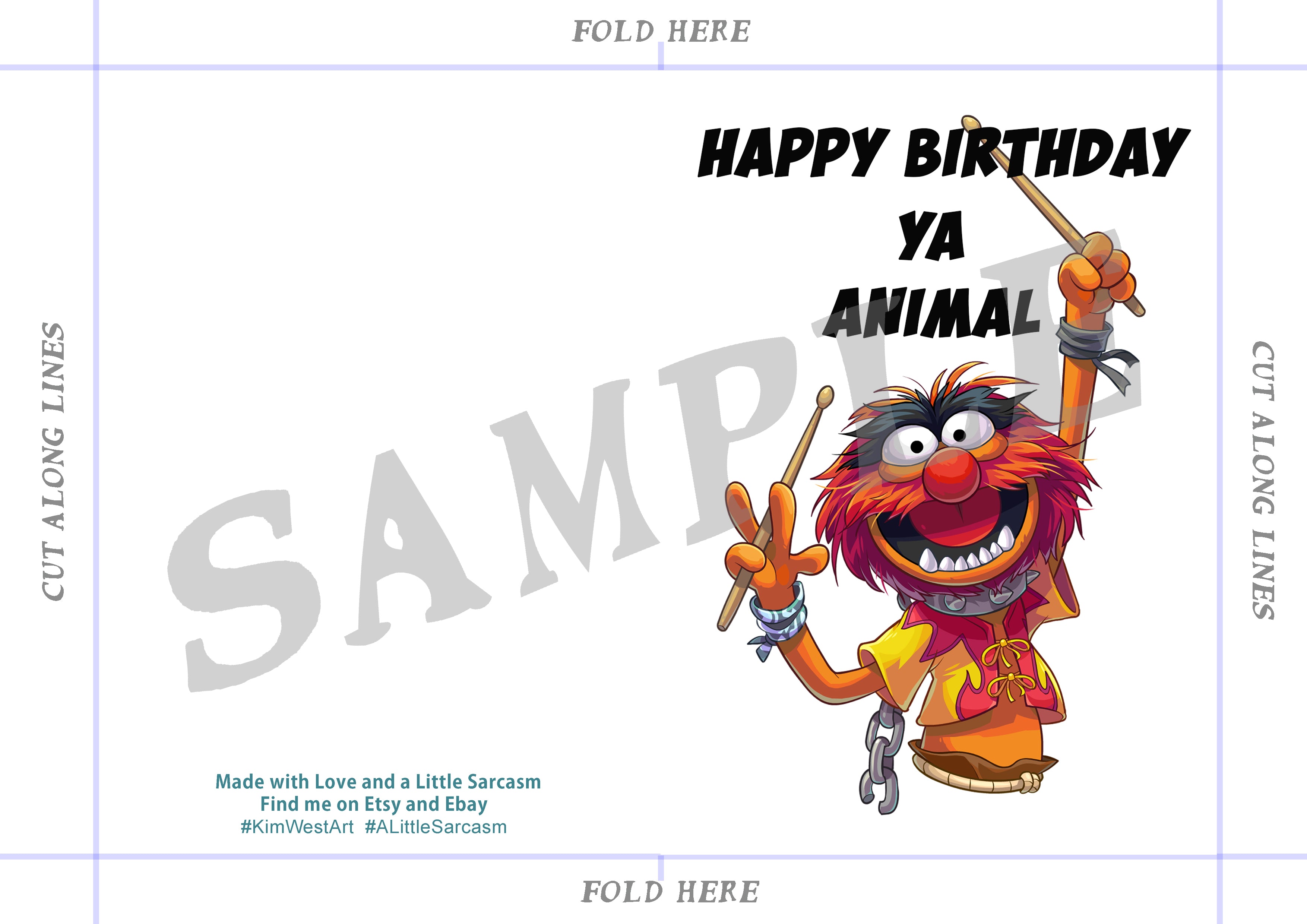 Digital Download Animal Muppet Funny Birthday Card KimWestARt