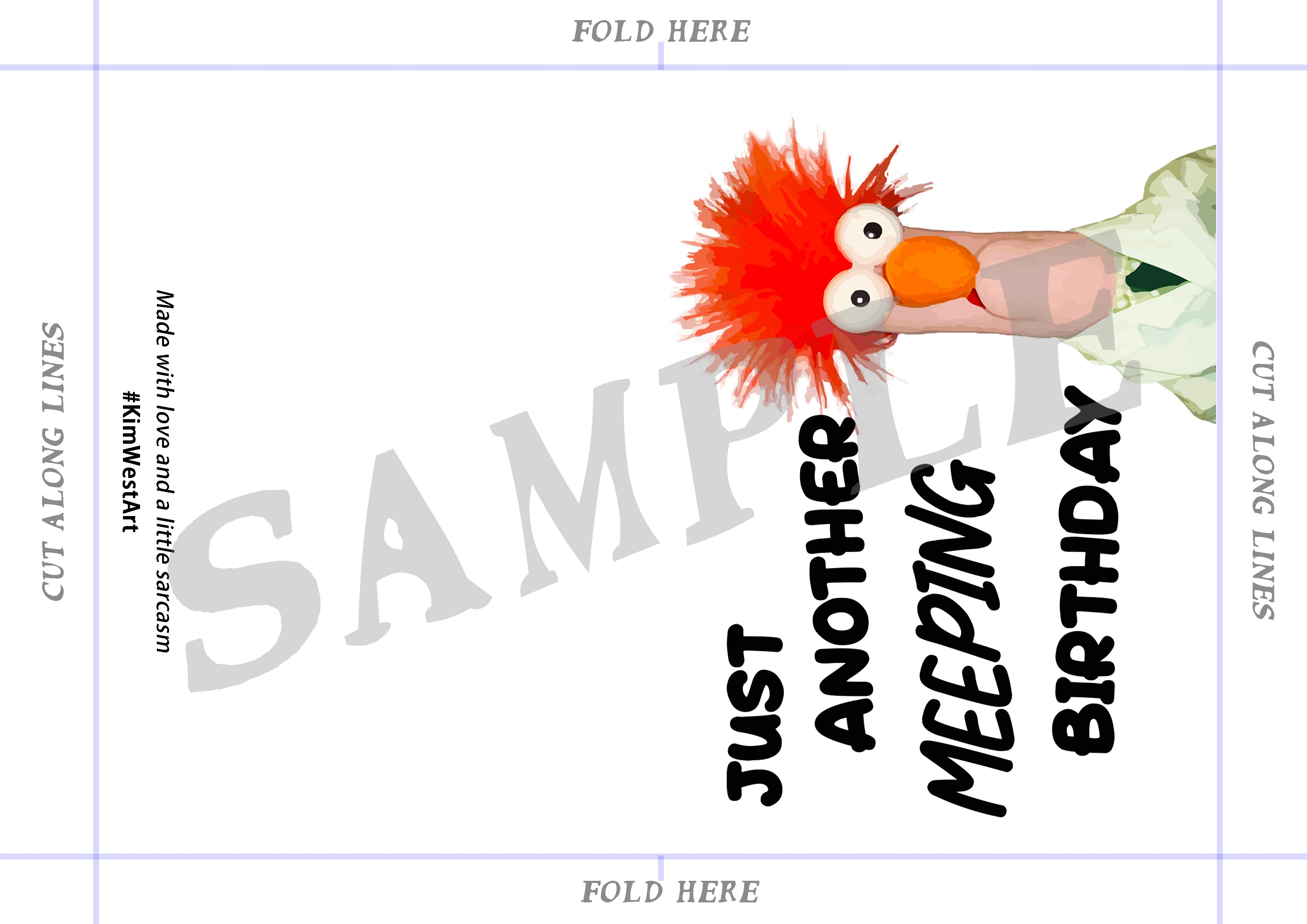 Instant Download Beaker Funny Muppet Birthday Card KimWestARt