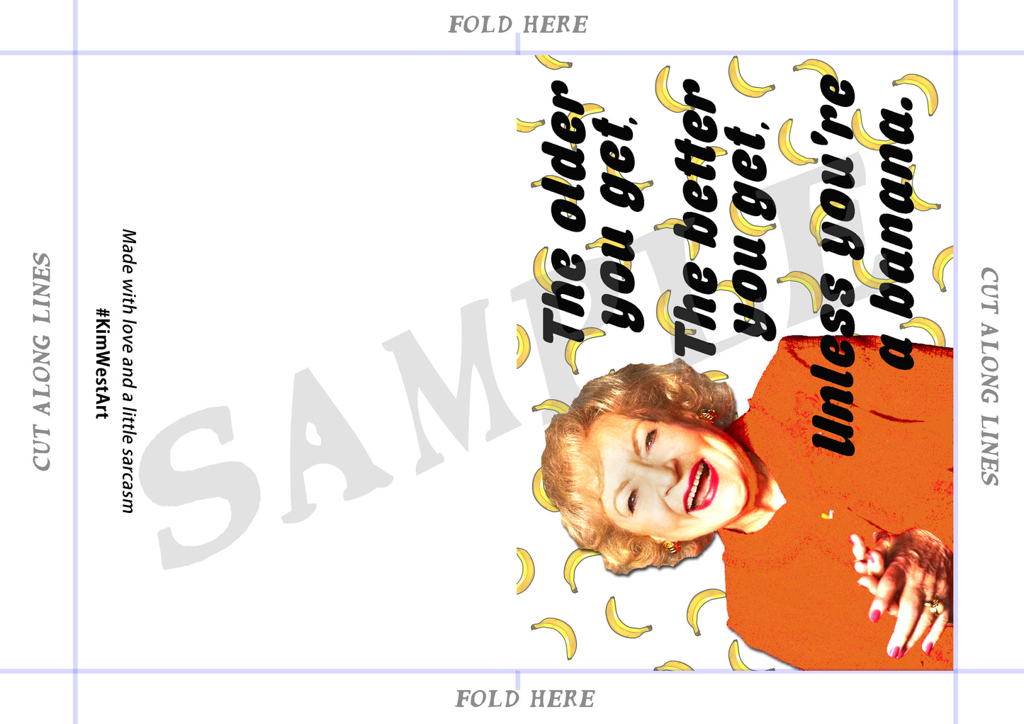 Betty White Funny Birthday Card Instant Digital Download KimWestARt