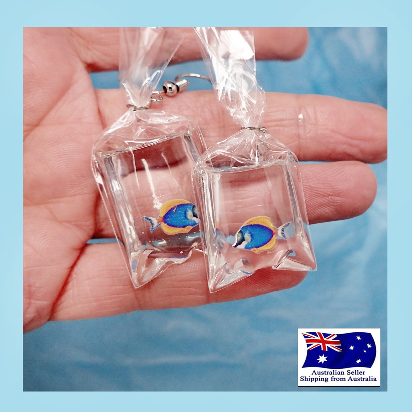 Fun Novelty Earrings, Fish in a Bag KimWestARt