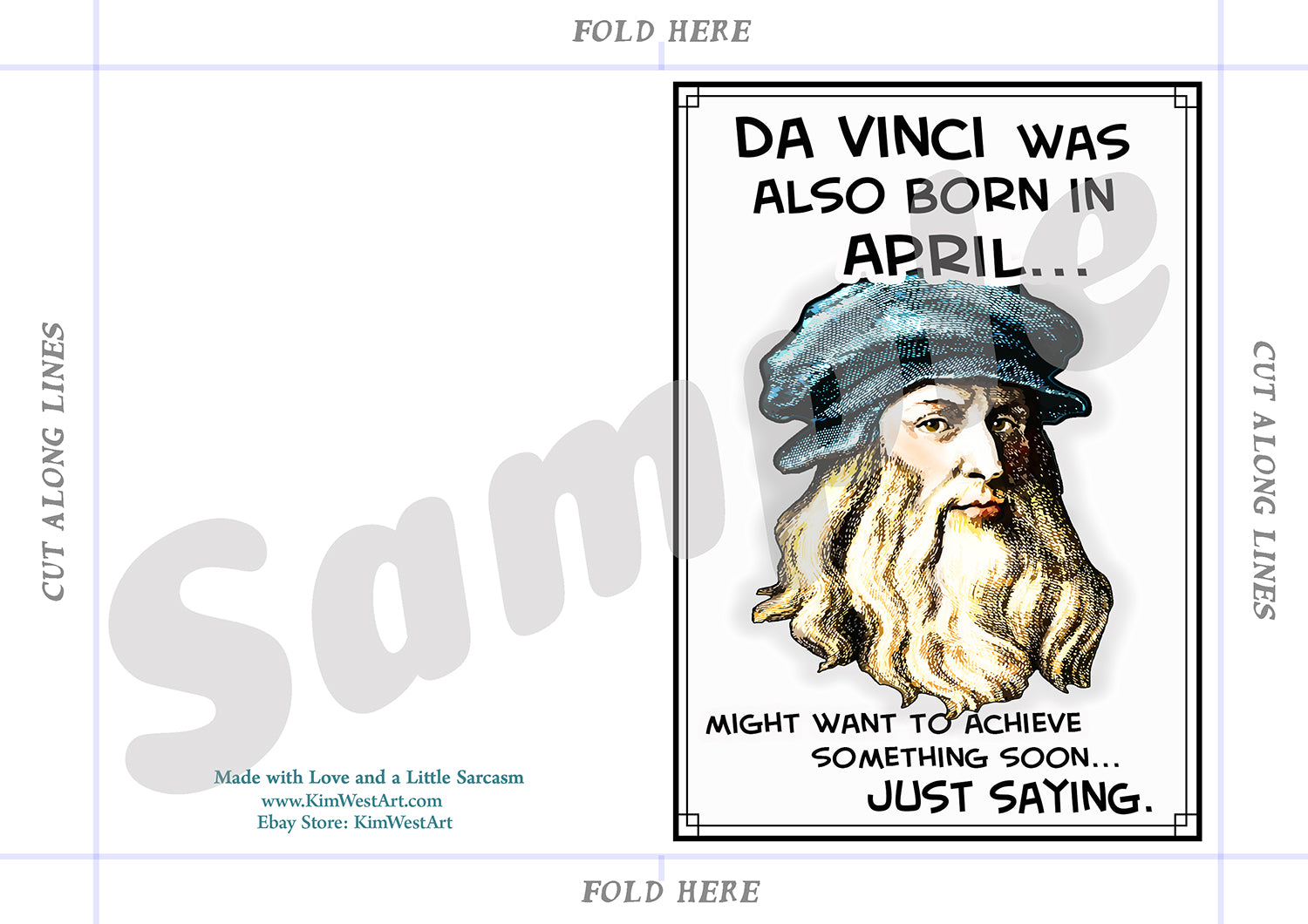 Instant Download Born in April Leonardo DaVinci Funny Birthday Card KimWestARt