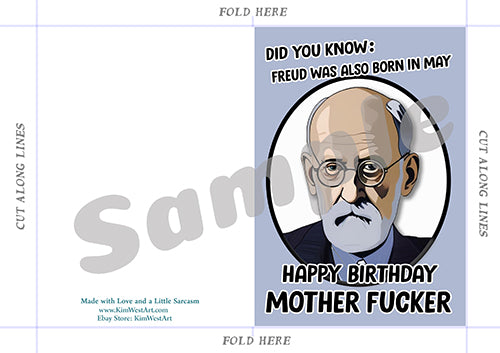 Instant Download Born in May Sigmund Freud Funny Birthday Card KimWestART