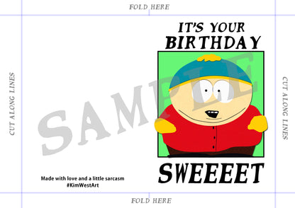 Instant Download Cartman Funny Birthday Card KimWestARt