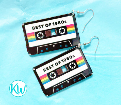 Novelty Earrings, Best of the 80s Cassette Tape KimWestART