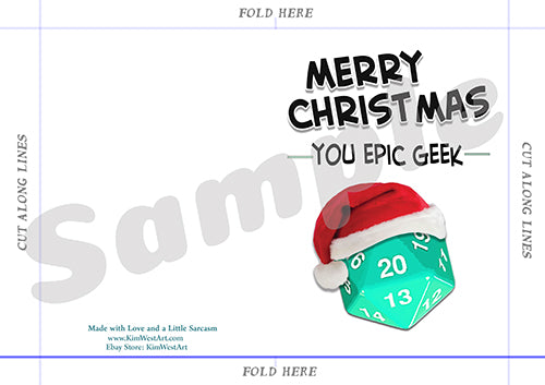 Instant Download Dungeons and Dragons Funny Christmas Card KimWestARt