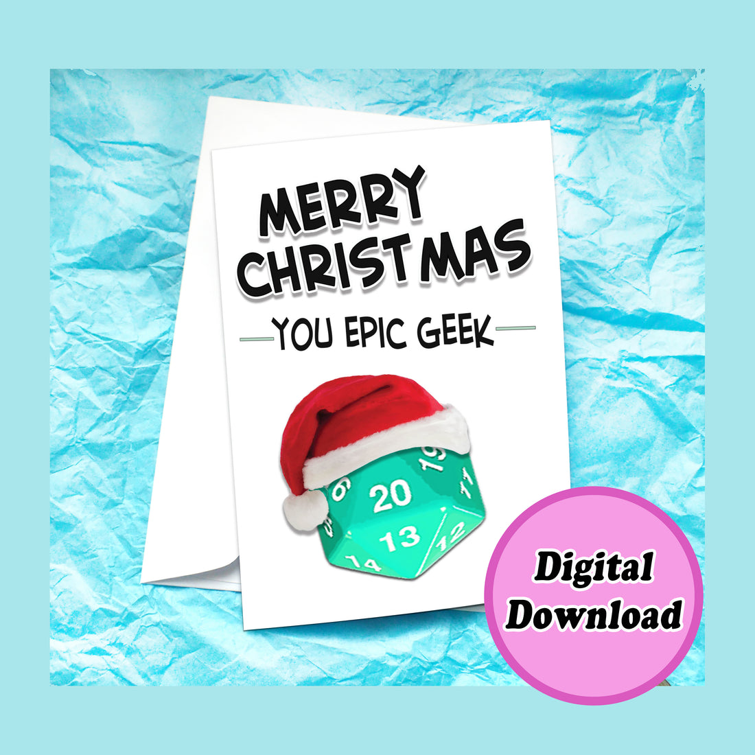 Instant Download Dungeons and Dragons Funny Christmas Card KimWestARt