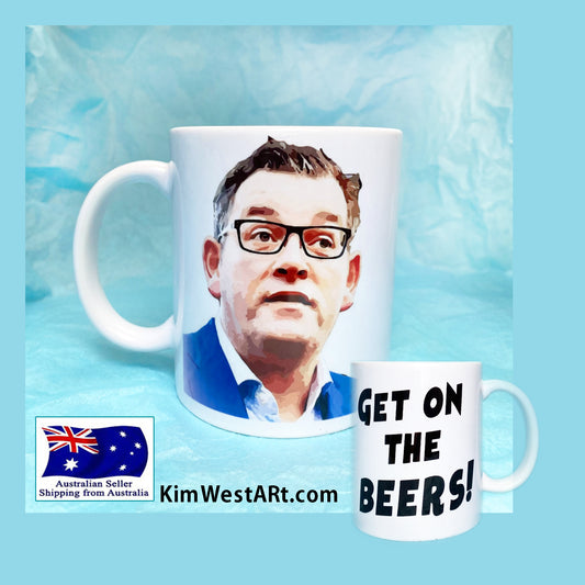 Dan Andrews Get on the Beers Funny Coffee Mug KimWestARt