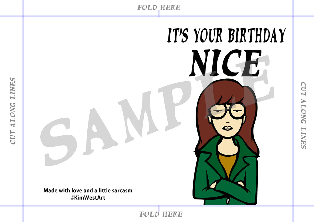 Instant Download Daria Funny Birthday Card KimWestARt