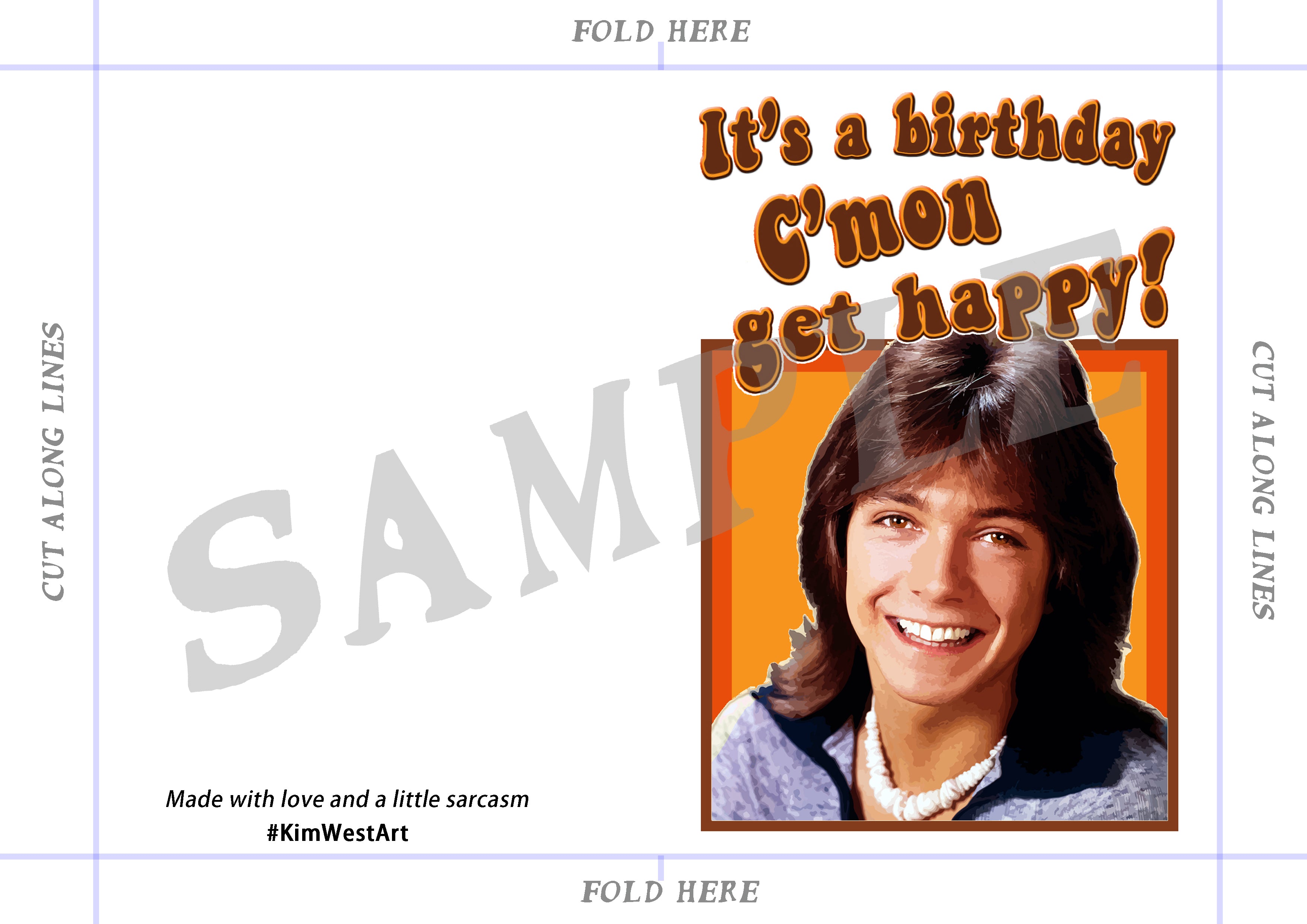 Instant Downlad David Cassidy Funny Birthday Card KimWestARt