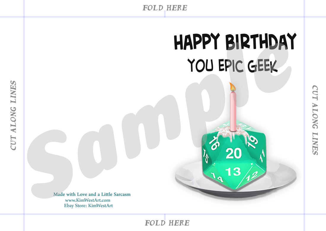 Instant Download Dungeons and Dragons D20 Epic nerd Funny Birthday Card KimWestARt