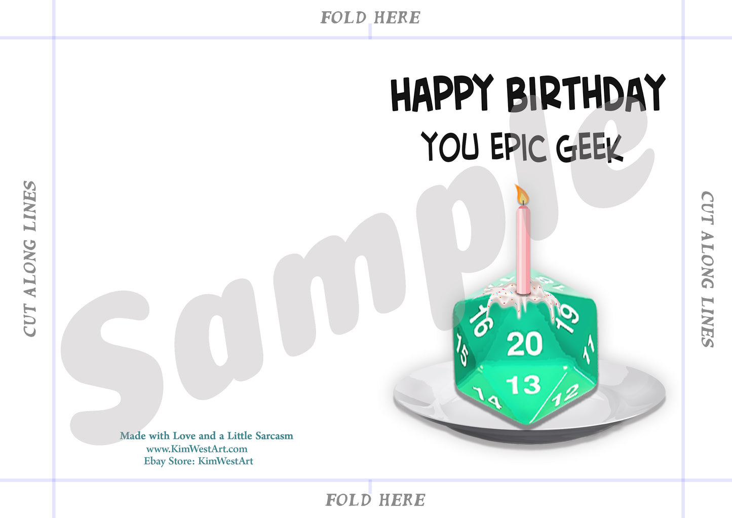 Instant Download Dungeons and Dragons D20 Epic nerd Funny Birthday Card KimWestARt