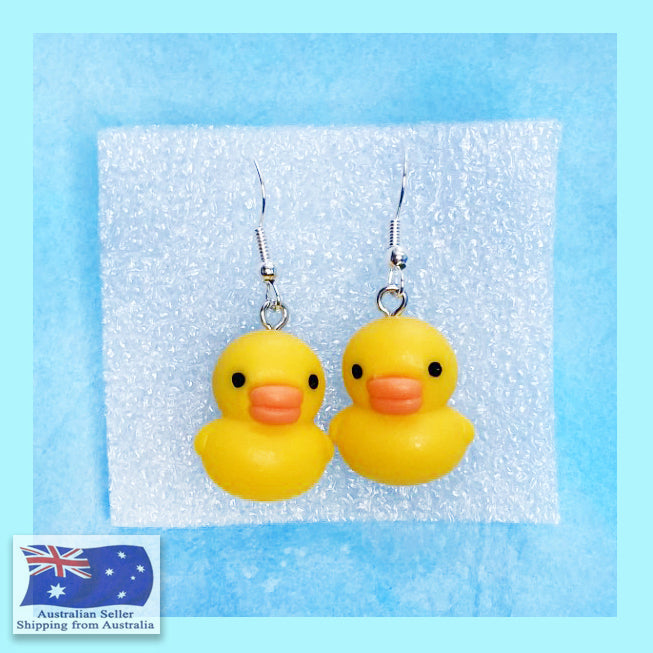 Novelty Earrings Funny yellow Duck KimWestARt