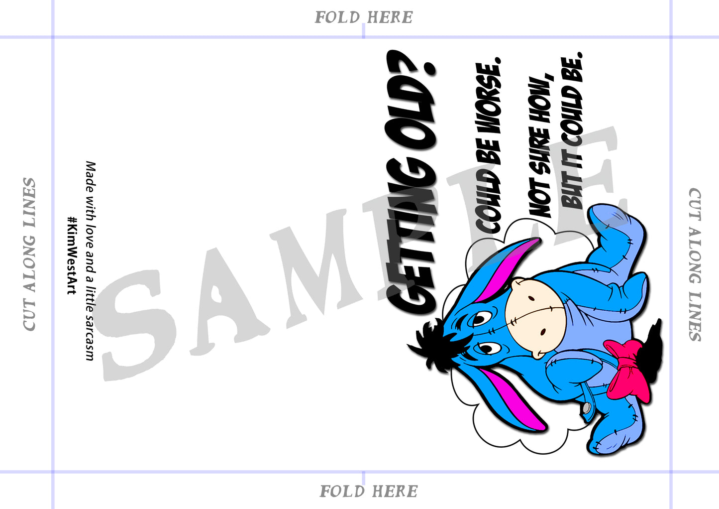 Instant Download Eeyore Birthday Card KimWestARt