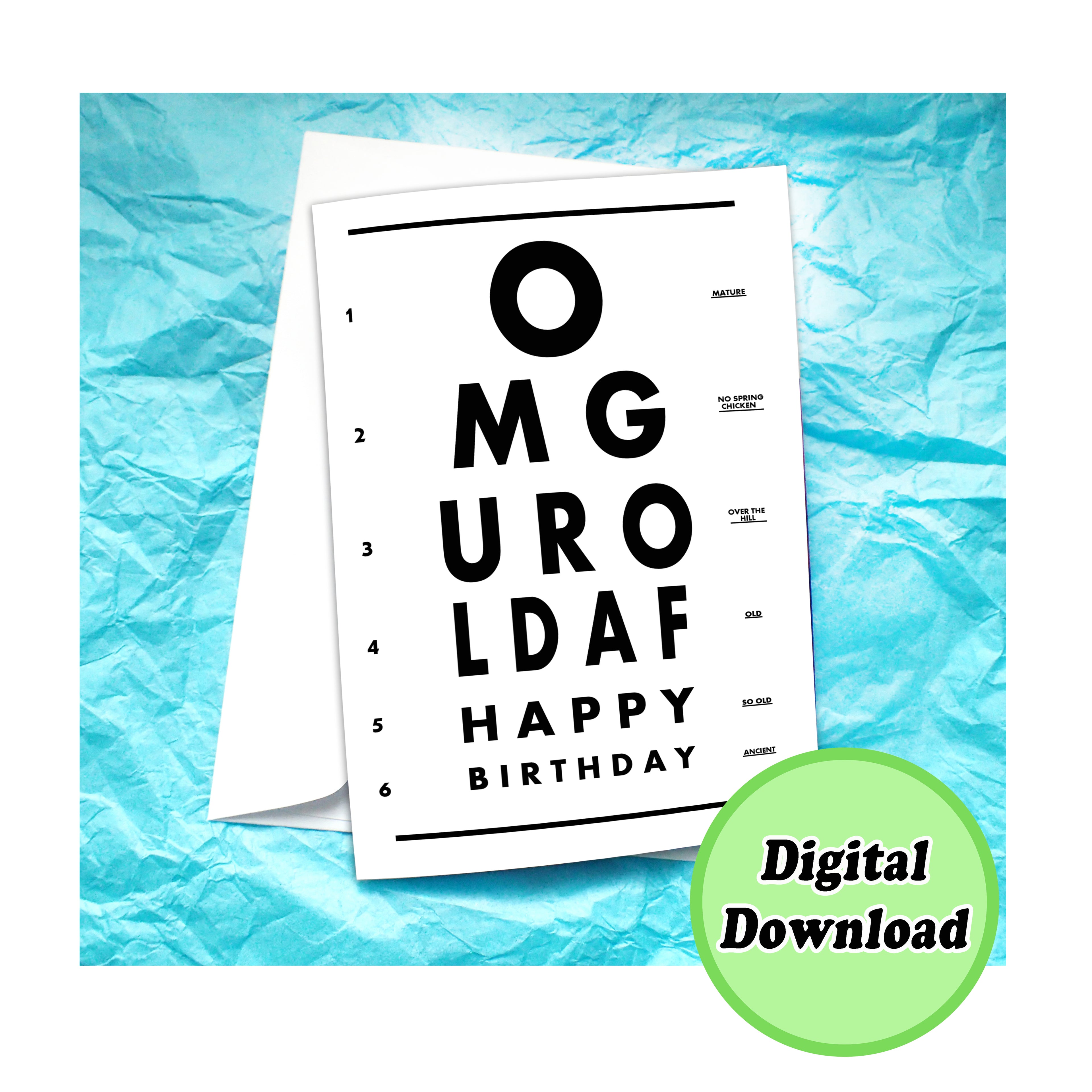 Insant Download Funny Eye Test Birthday Card KimWestARt