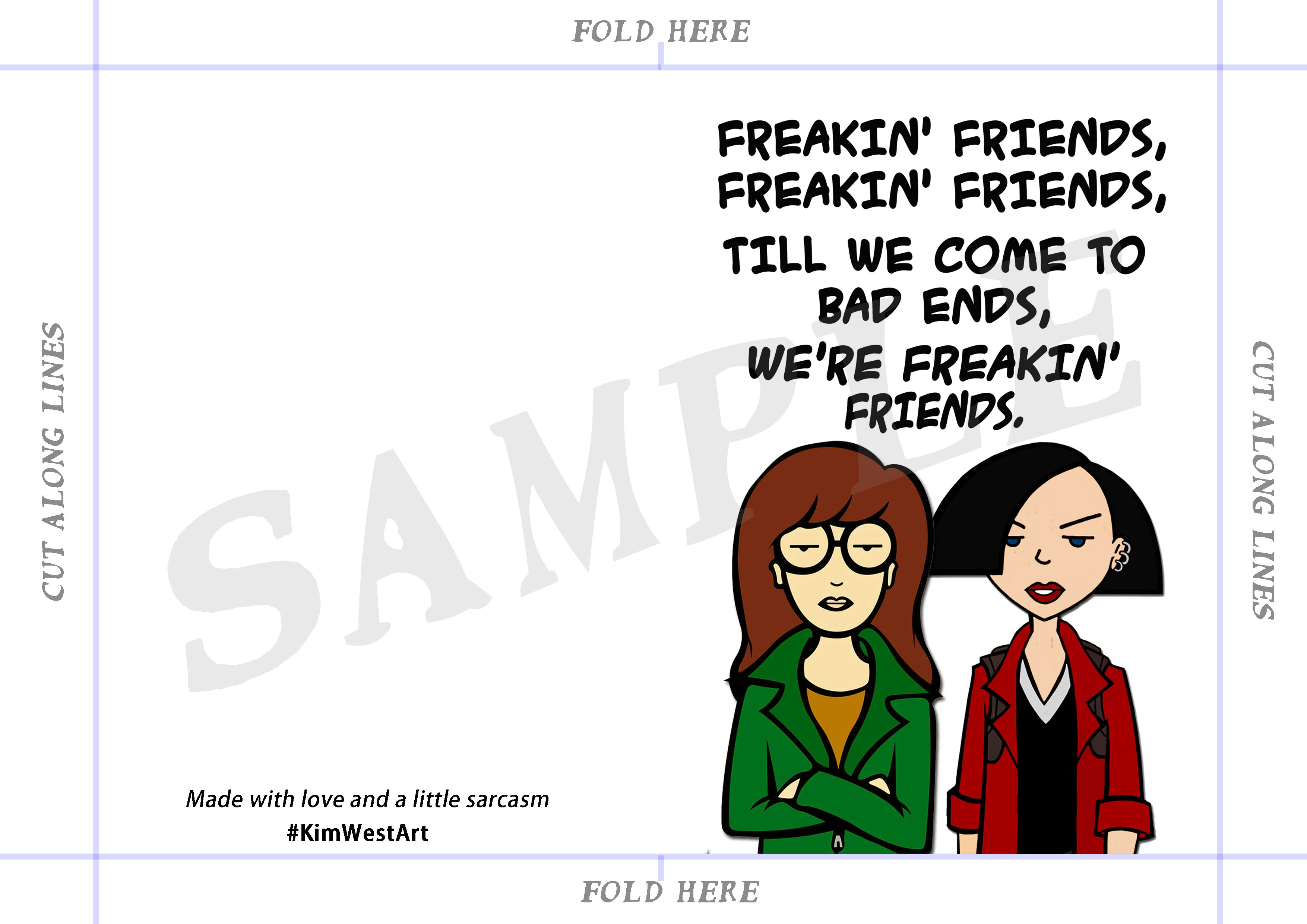 Instant Download Freakin Friends Daria Morgendorffer Friends Card KimWestARt