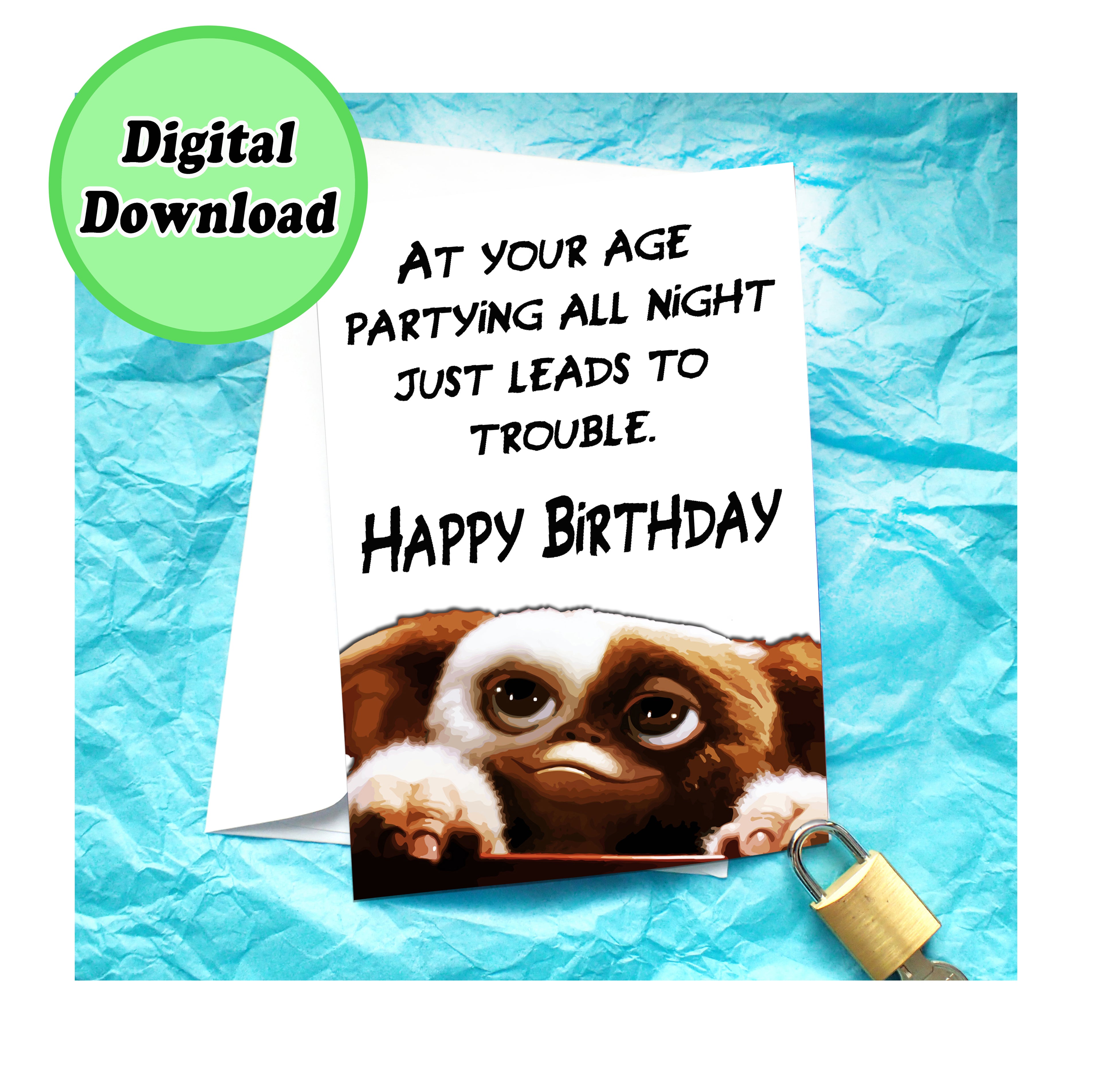 Instant Download Gremlins Funny Birthday Card KimWestARt