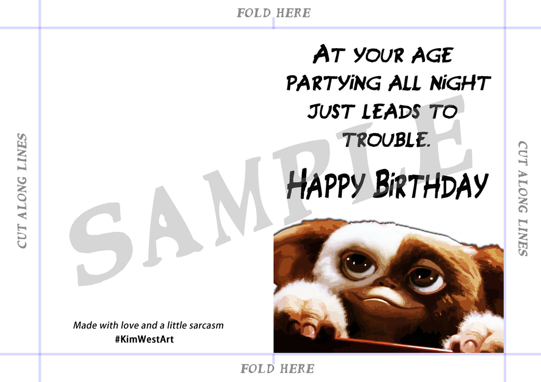 Instant Download Gremlins Funny Birthday Card KimWestARt