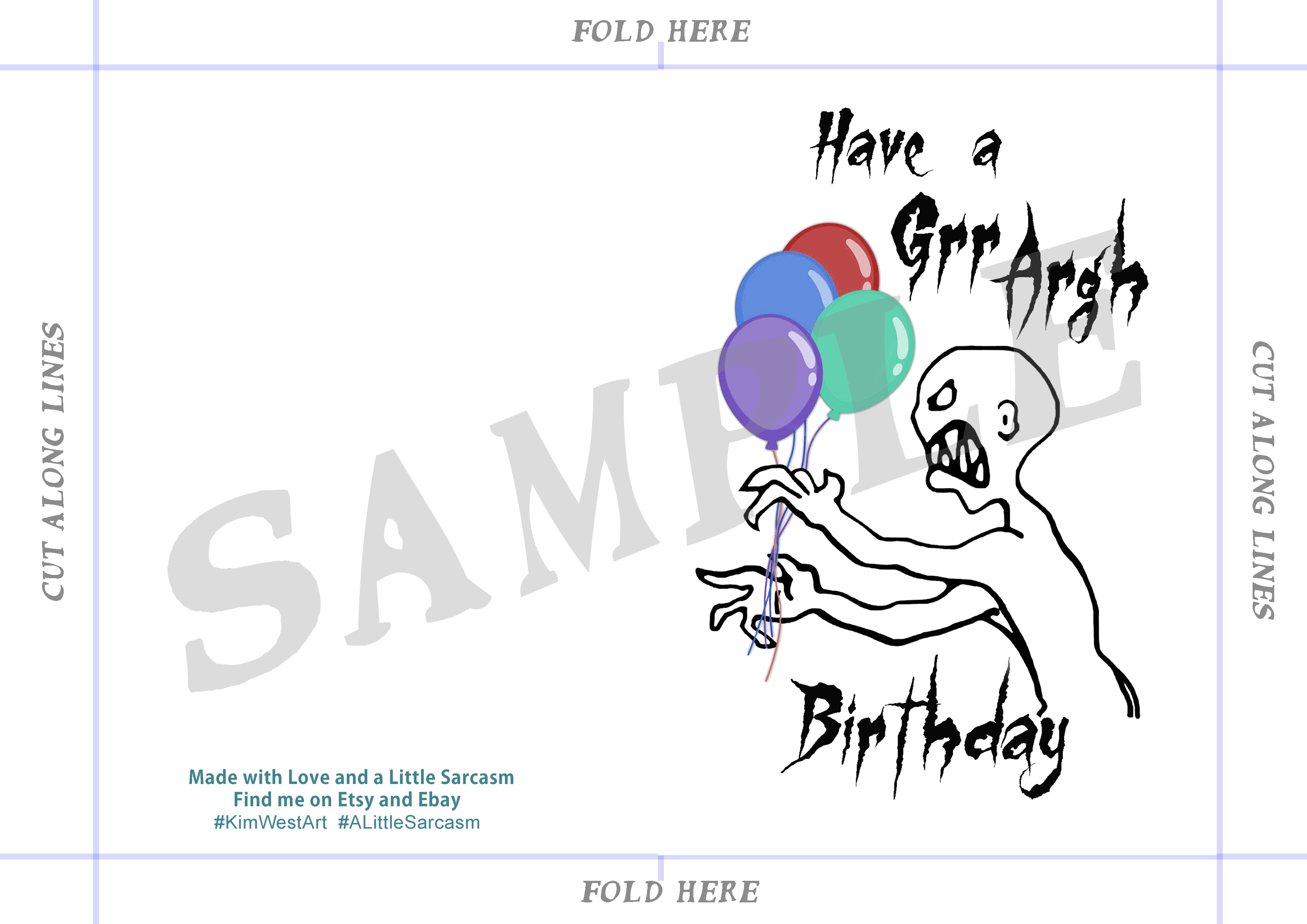 Instant Download Grr Argh Funny Birthday Card KimWestARt