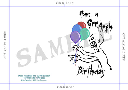 Instant Download Grr Argh Funny Birthday Card KimWestARt