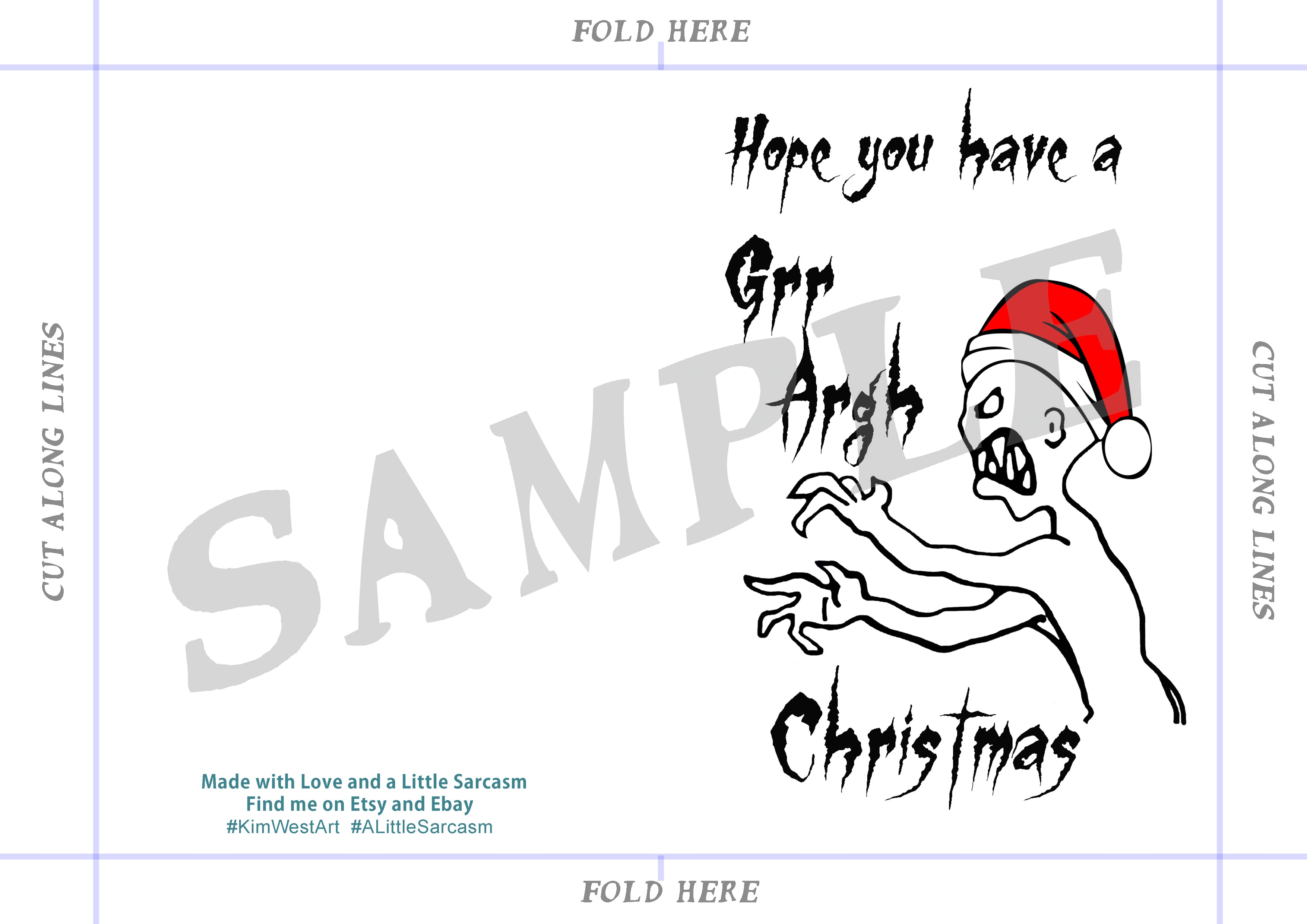 Instant Download Grr Argh Funny Christmas Card KimWestART