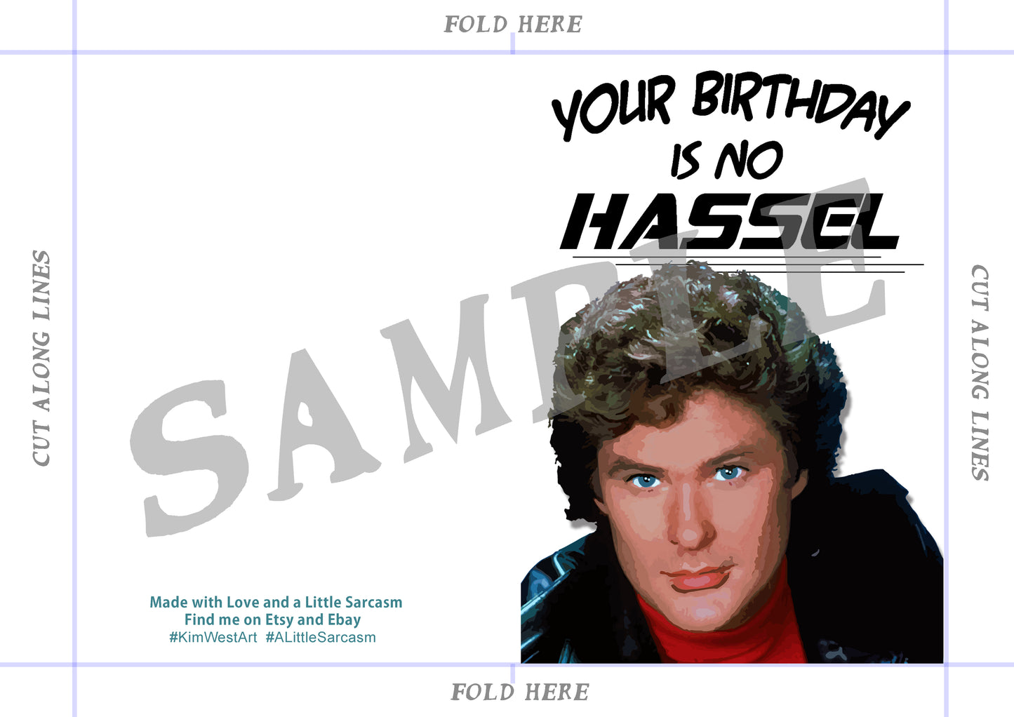 Instant Download David Hasselhoff Funny Birthday Card KimWestART