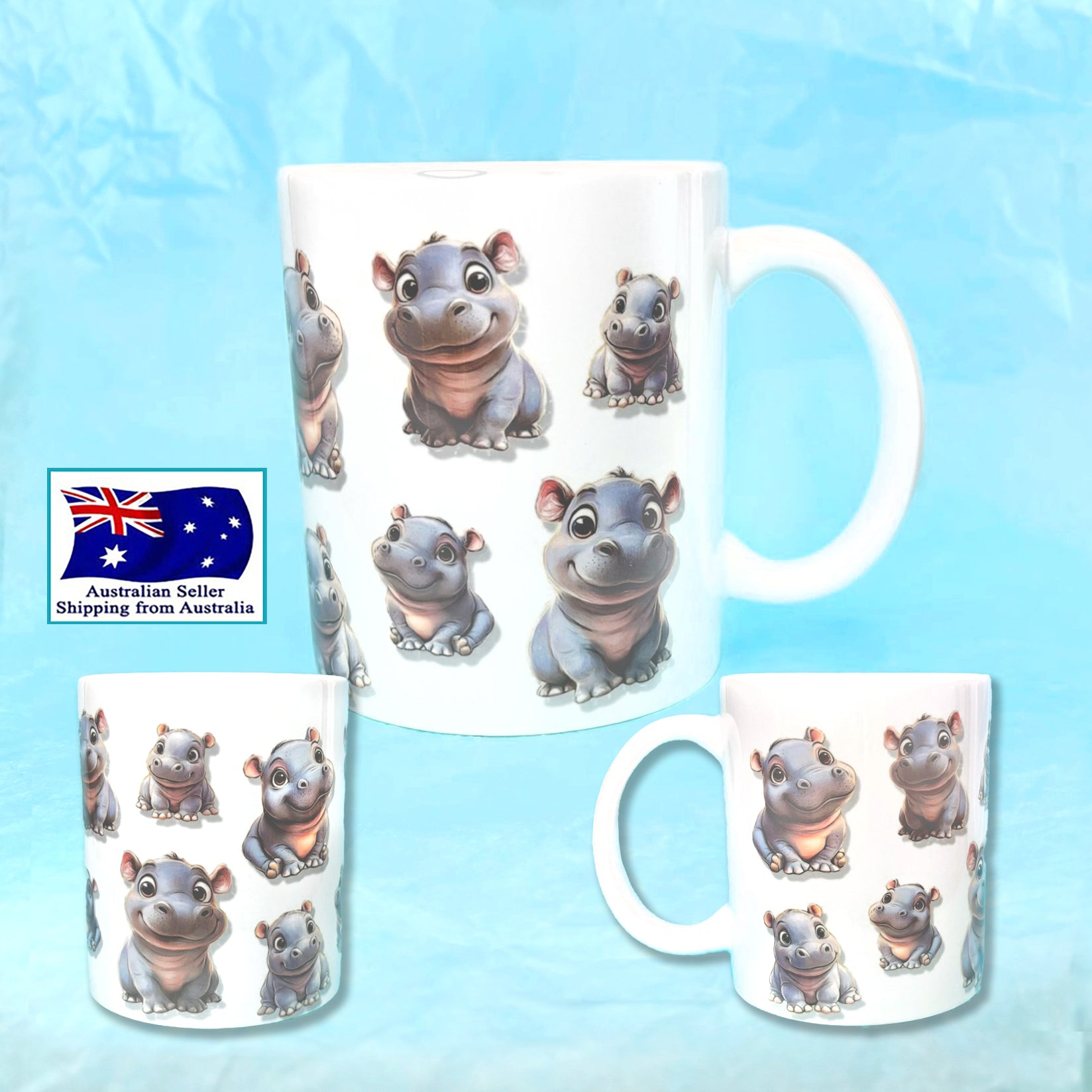 Moo Deng Cute Baby Hippo Funny Coffee Mug KimWestART