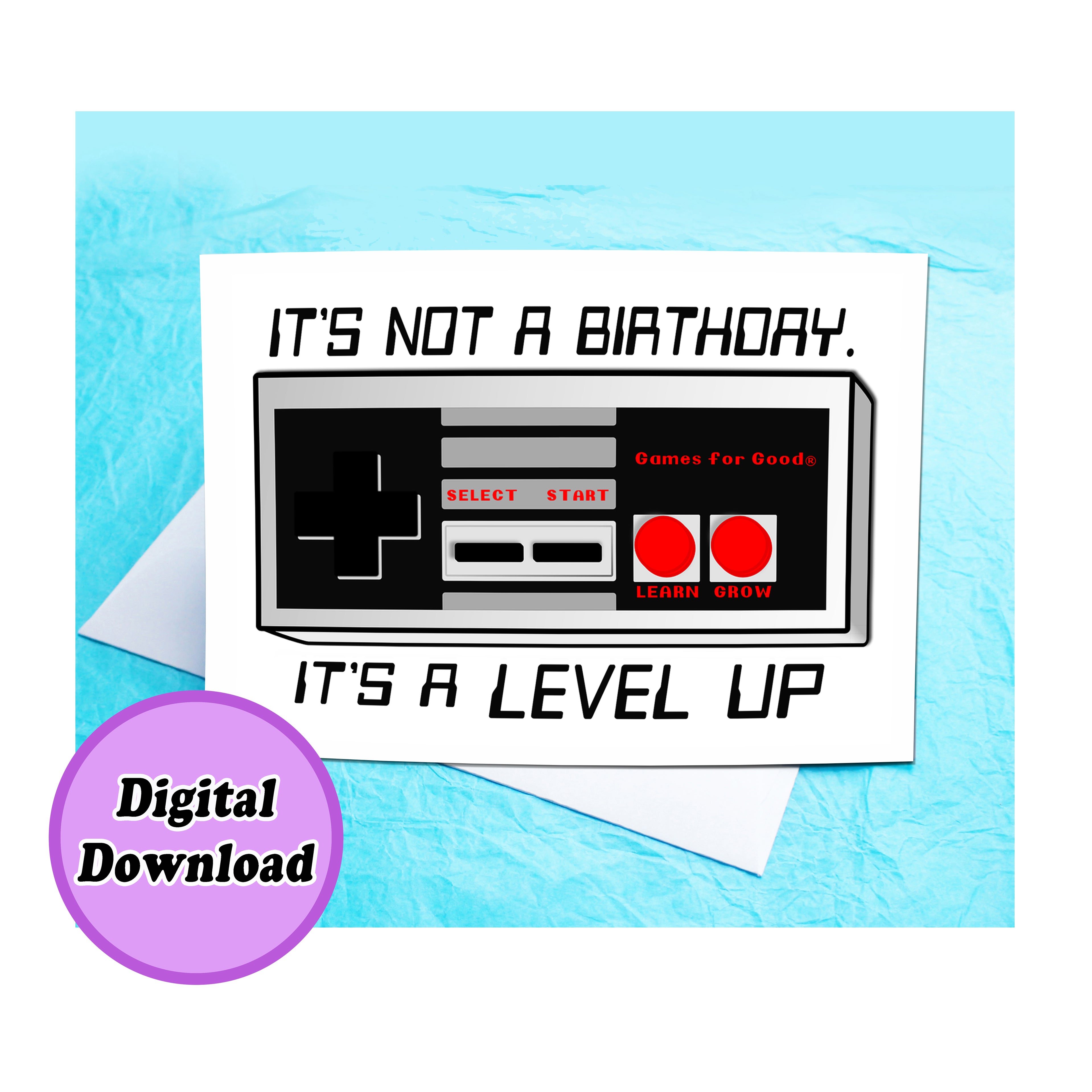 Instant Download Level Up Funny Birthday Card KimWestARt