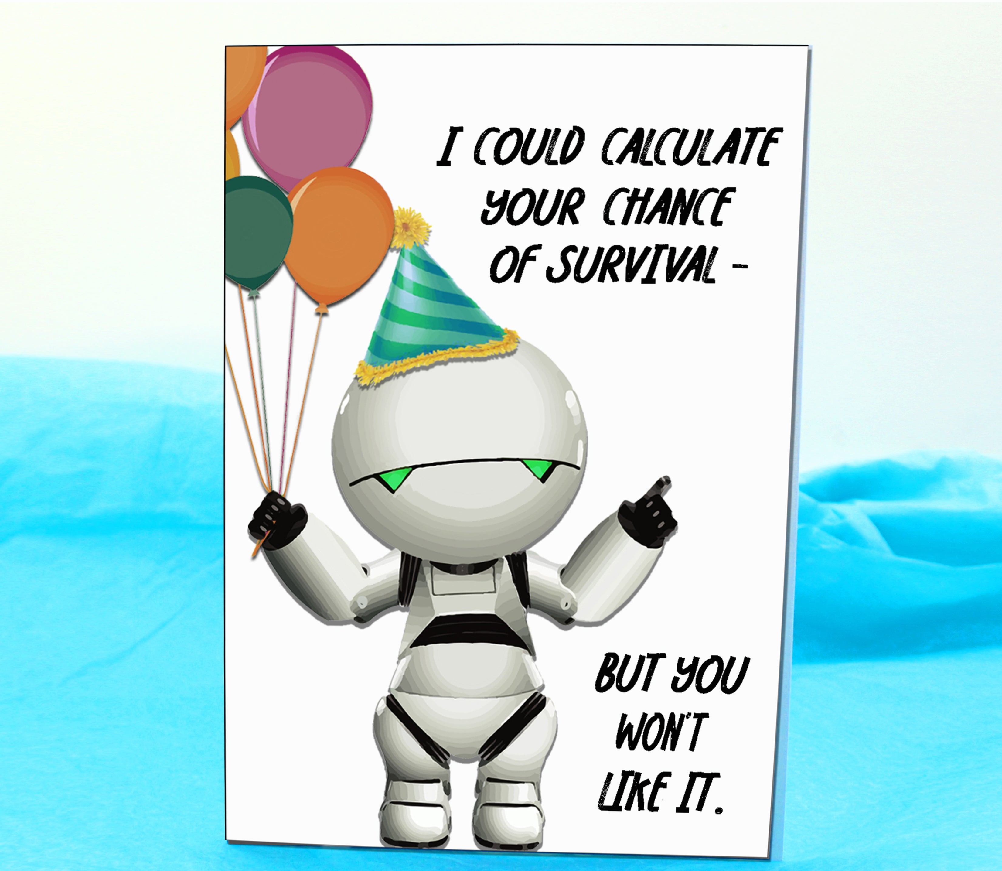 Marvin the Robot Hitchikers Guide Funny Birthday Card KimWestARt