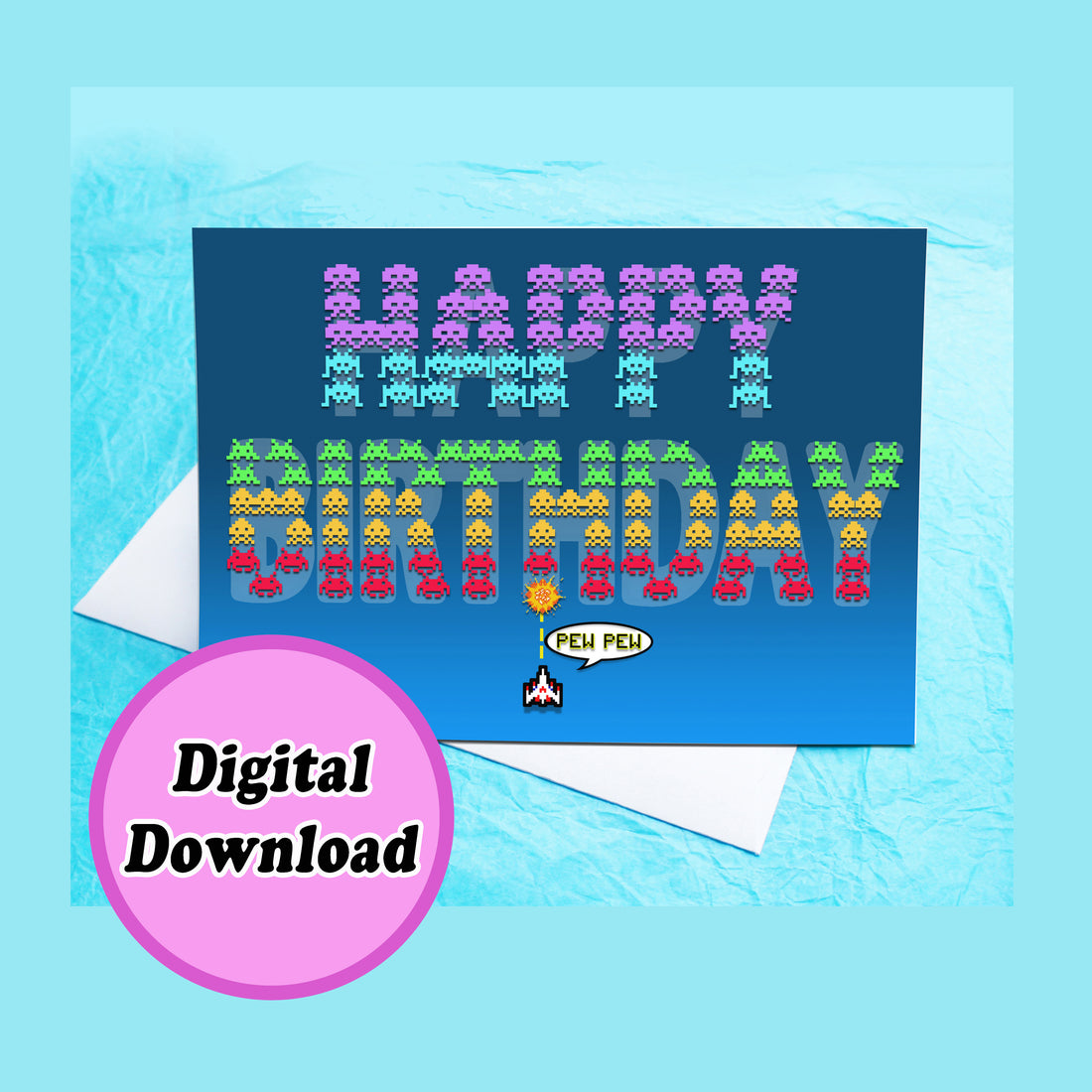 Instant Download Old school Gamers Funny Birthday Card KimWestARt