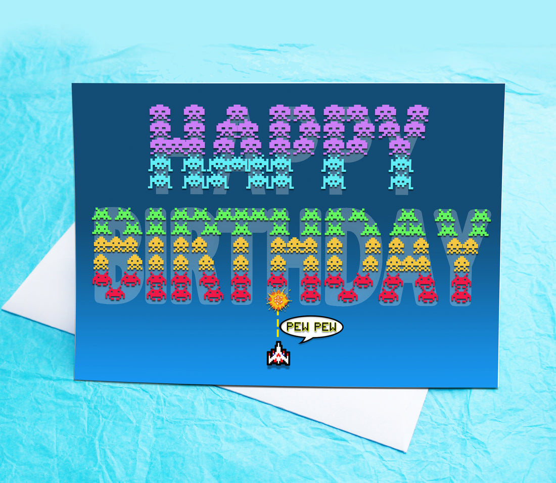 Old School Gamers Funny Birthday Card KimWestART
