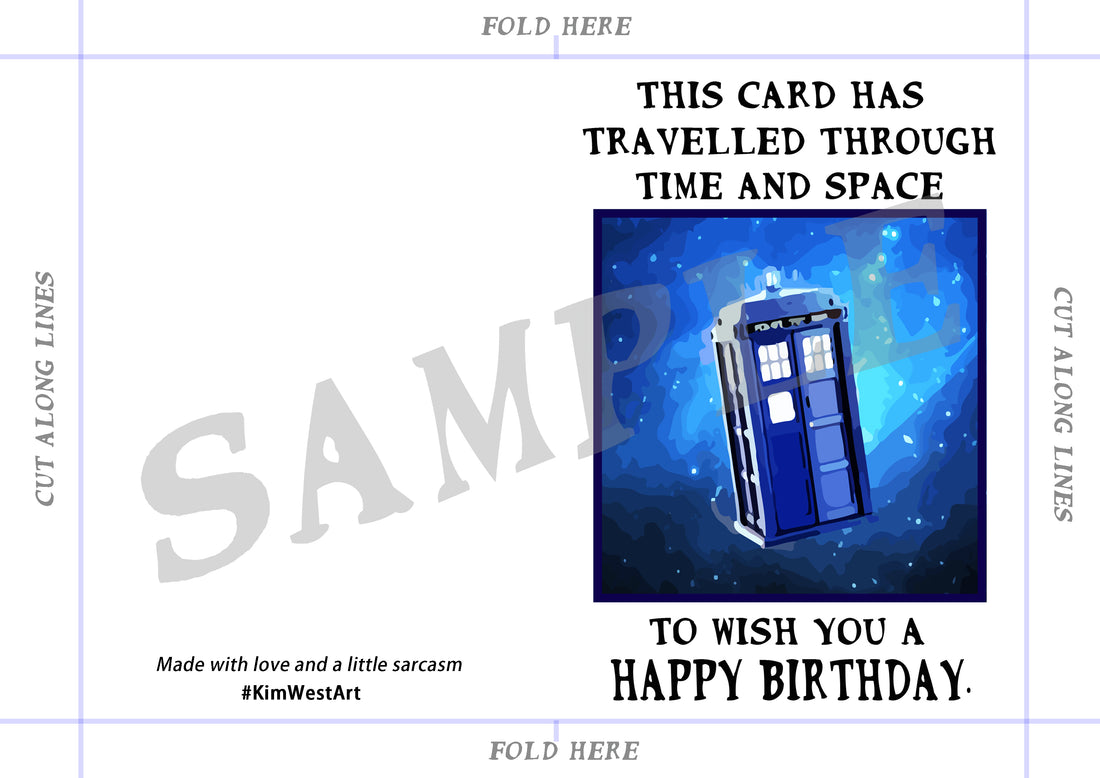 Instant Download Doctor Who Tardis Birthday Card KimWestARt