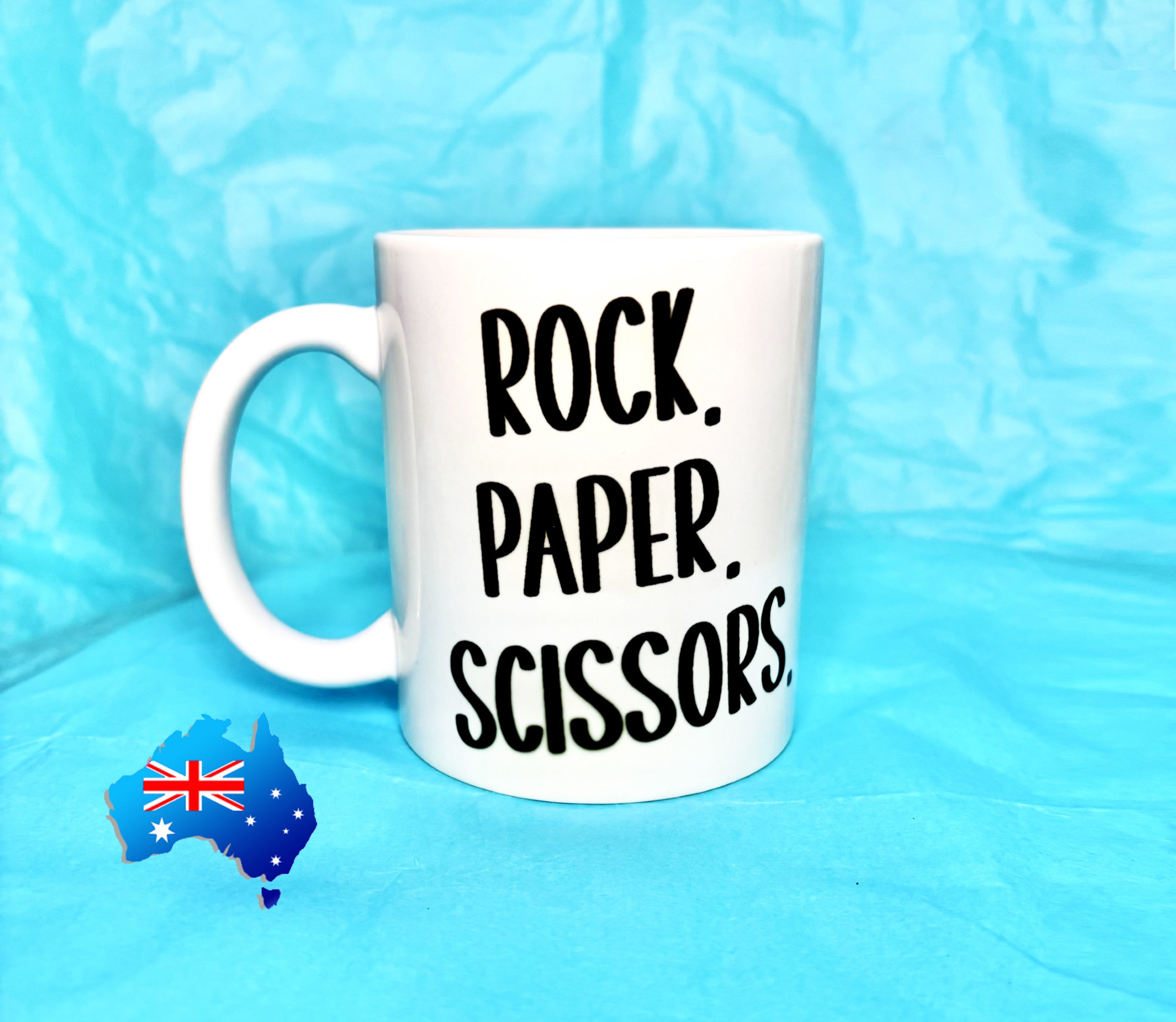 Rock, Paper, Scissors, Throat Punch, I Win Funny Coffee Mug KimWestART