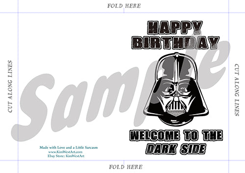 Instant Download Star Wars Darth Vadar Funny Birthday Card KimWestART