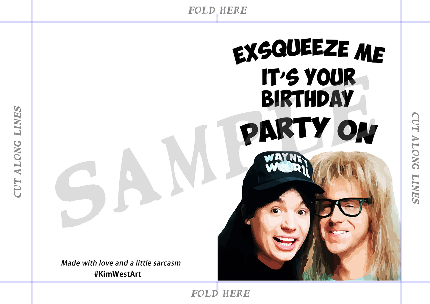 Instant Download Wayne's World, Funny Birthday Card KimWestARt