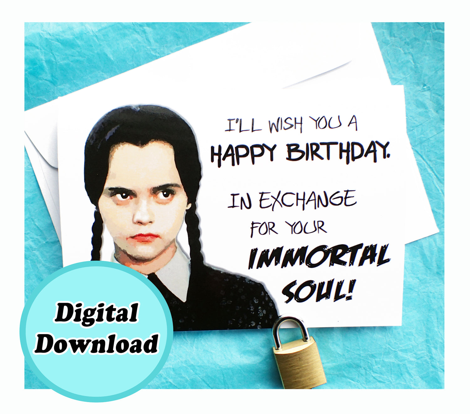 Instant Download Wednesday Addams Funny Birthday Card KimWestARt