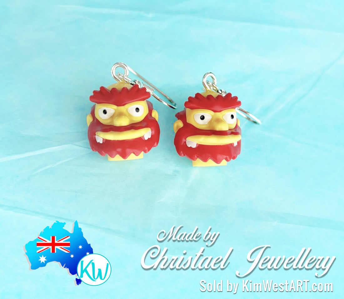 Funny Novelty Earrings The Simpsons Groundskeeper Willie KimWestART