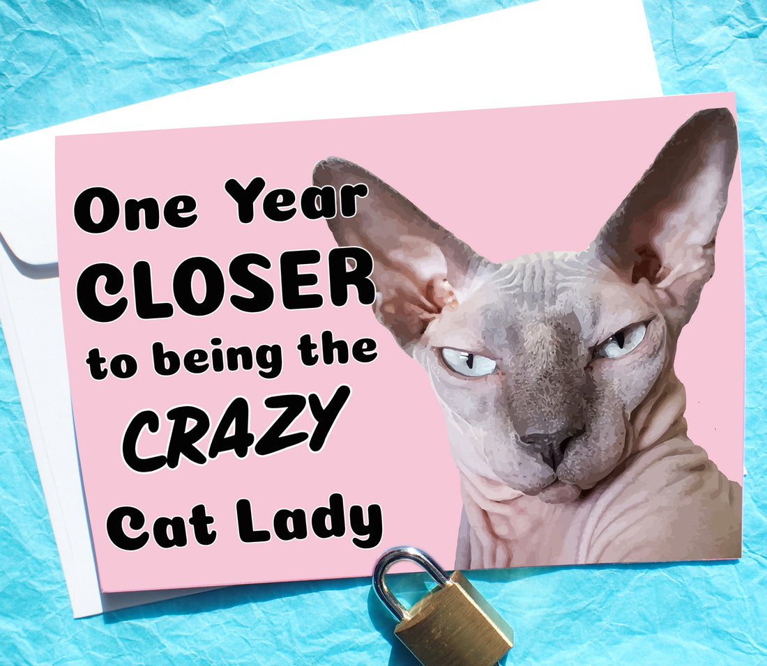 Sphynx Crazy Cat Lady Funny Birthday Card KimWestArt