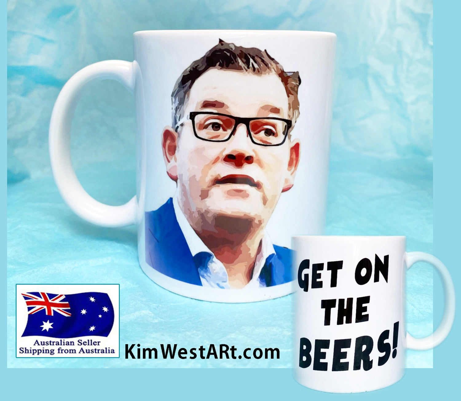 Dan Andrews Get on the Beers Funny Coffee Mug KimWestARt