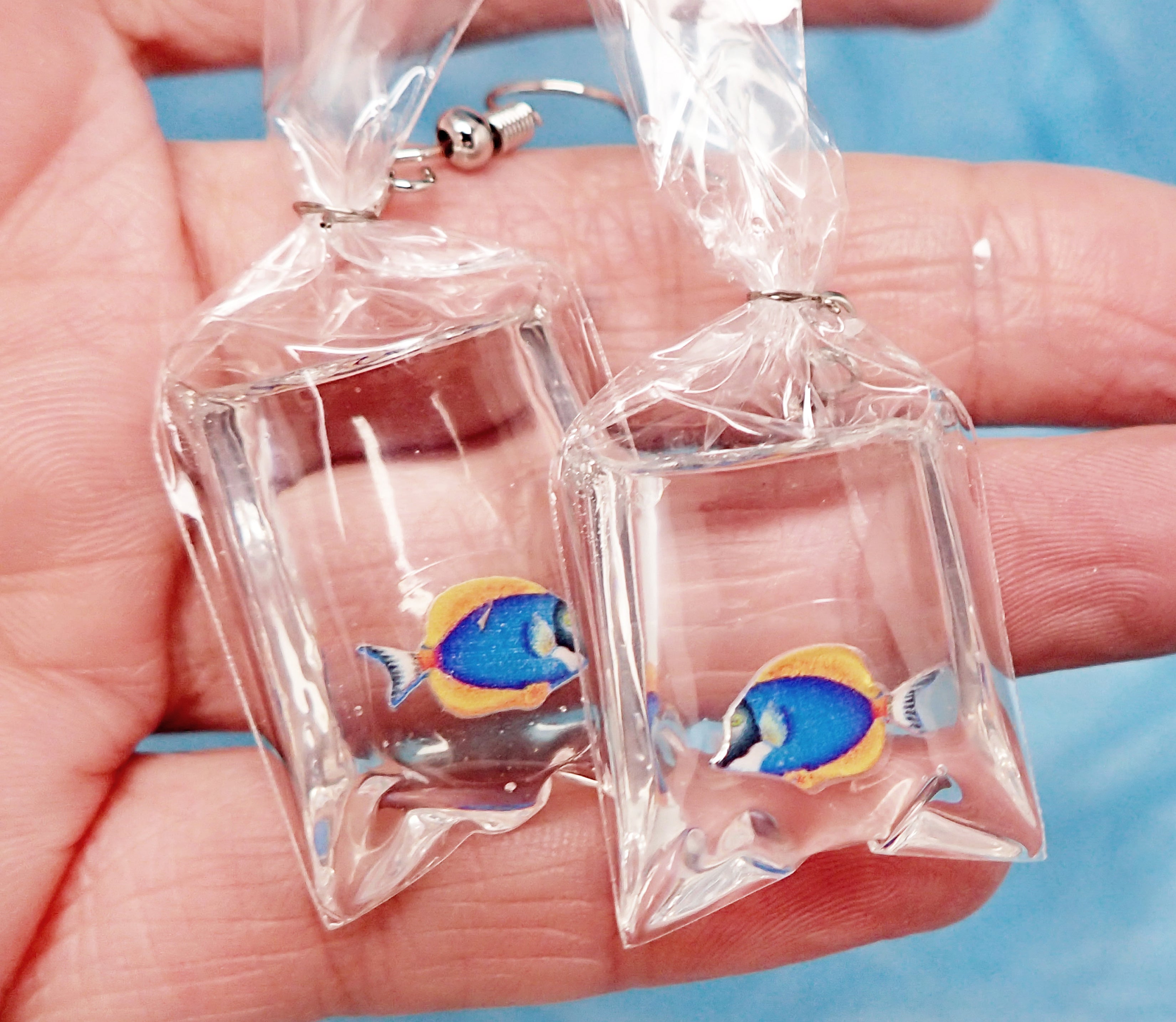 Novelty Earrings, Funny Fish in a Bag KimWestARt