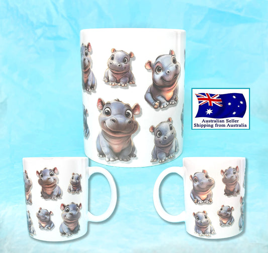 Moo Deng Cute Baby Hippo Funny Coffee Mug KimWestART